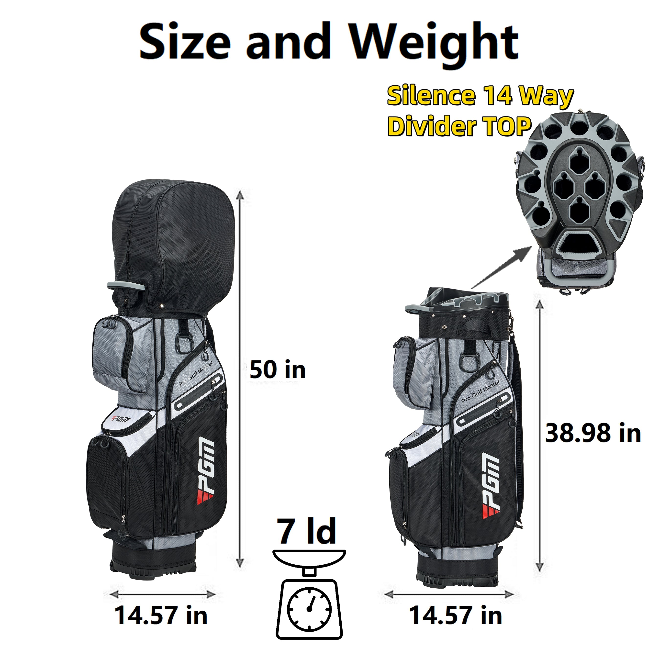 Bolsa para carrito de golf PGM con 14 compartimentos, organizador, divisor y tapa silenciosa, impermeable, color negro