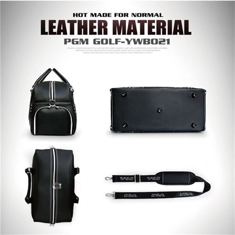 Bolsa de golf PGM negra para hombre, bolsa de transporte portátil con movimiento, bolsa para zapatos integrada, gran capacidad, de cuero YWB021