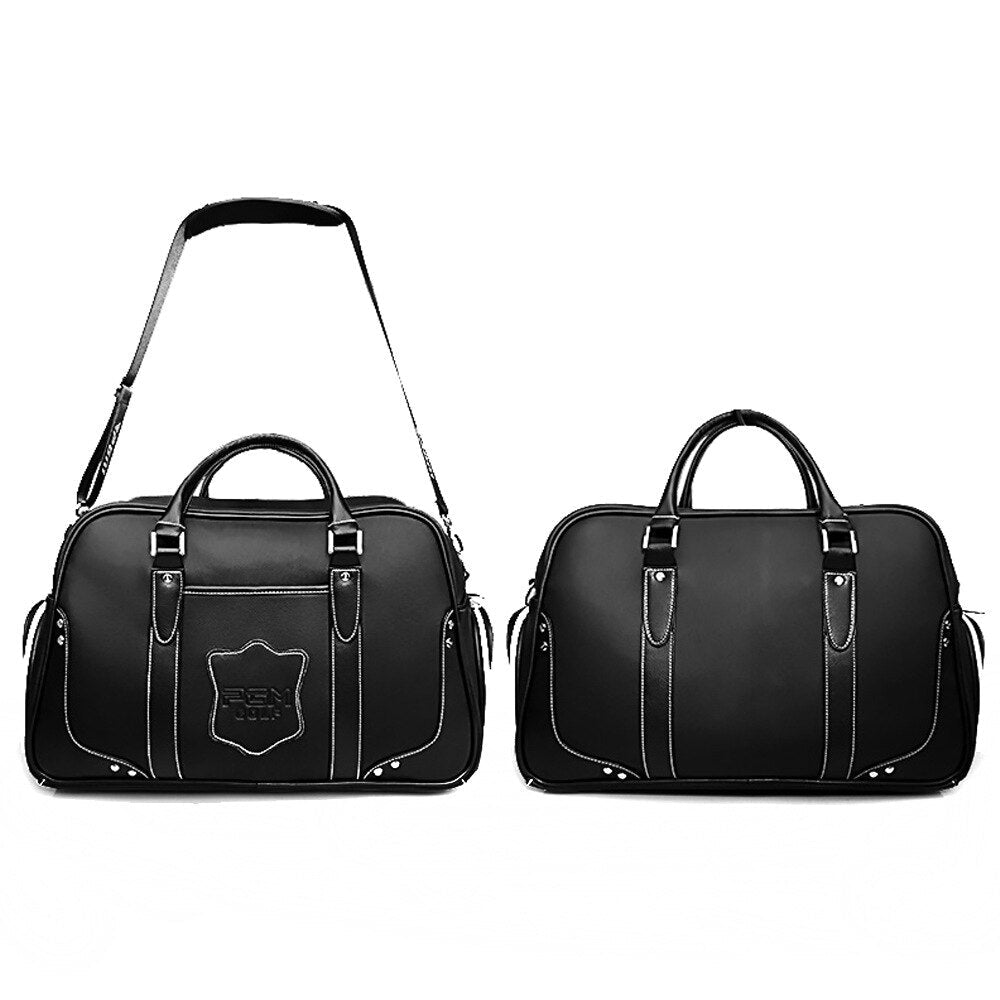 Bolsa de golf PGM negra para hombre, bolsa de transporte portátil con movimiento, bolsa para zapatos integrada, gran capacidad, de cuero YWB021