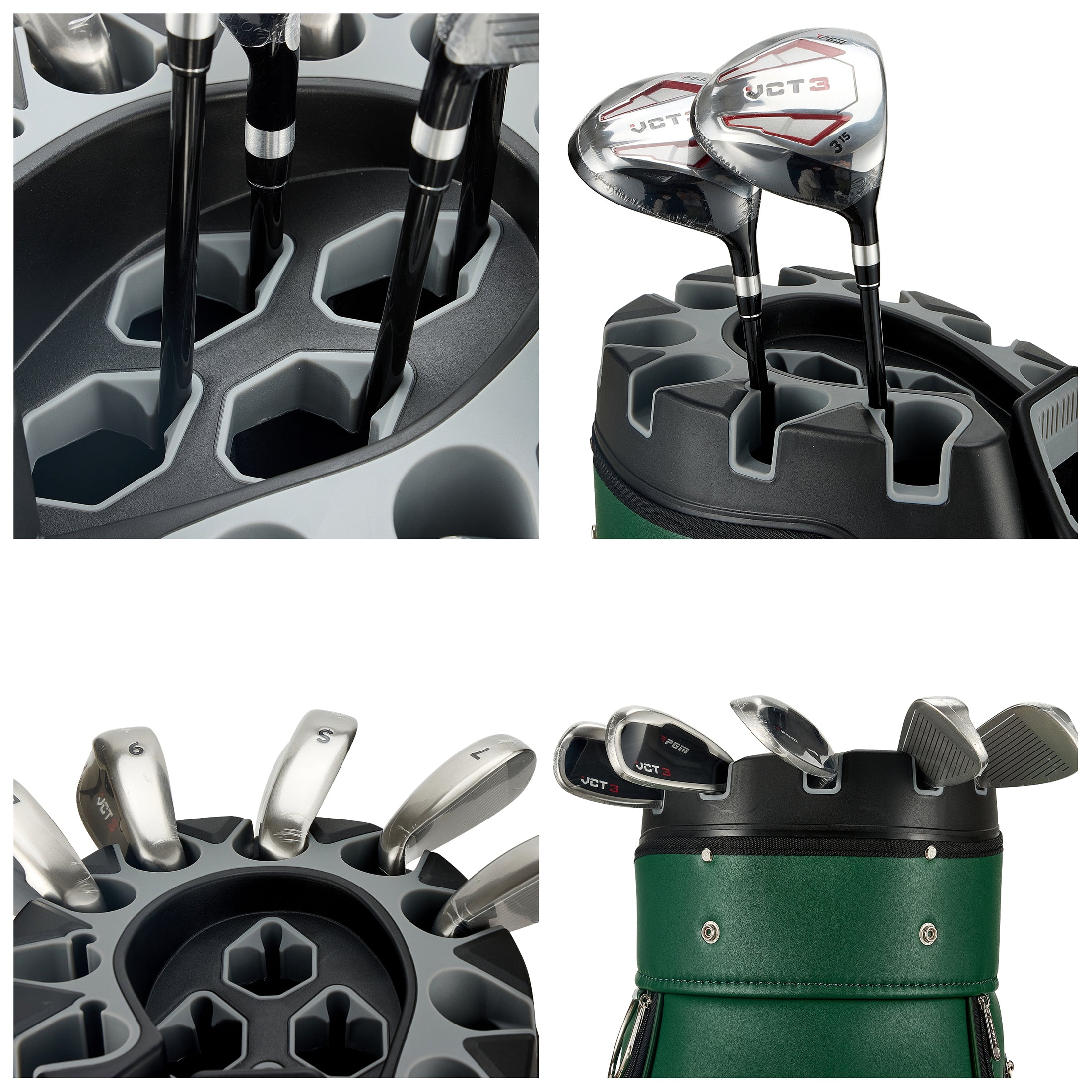 Bolsa para carrito de golf PGM, organizador de 14 compartimentos, tapa silenciosa, impermeable, de cuero negro