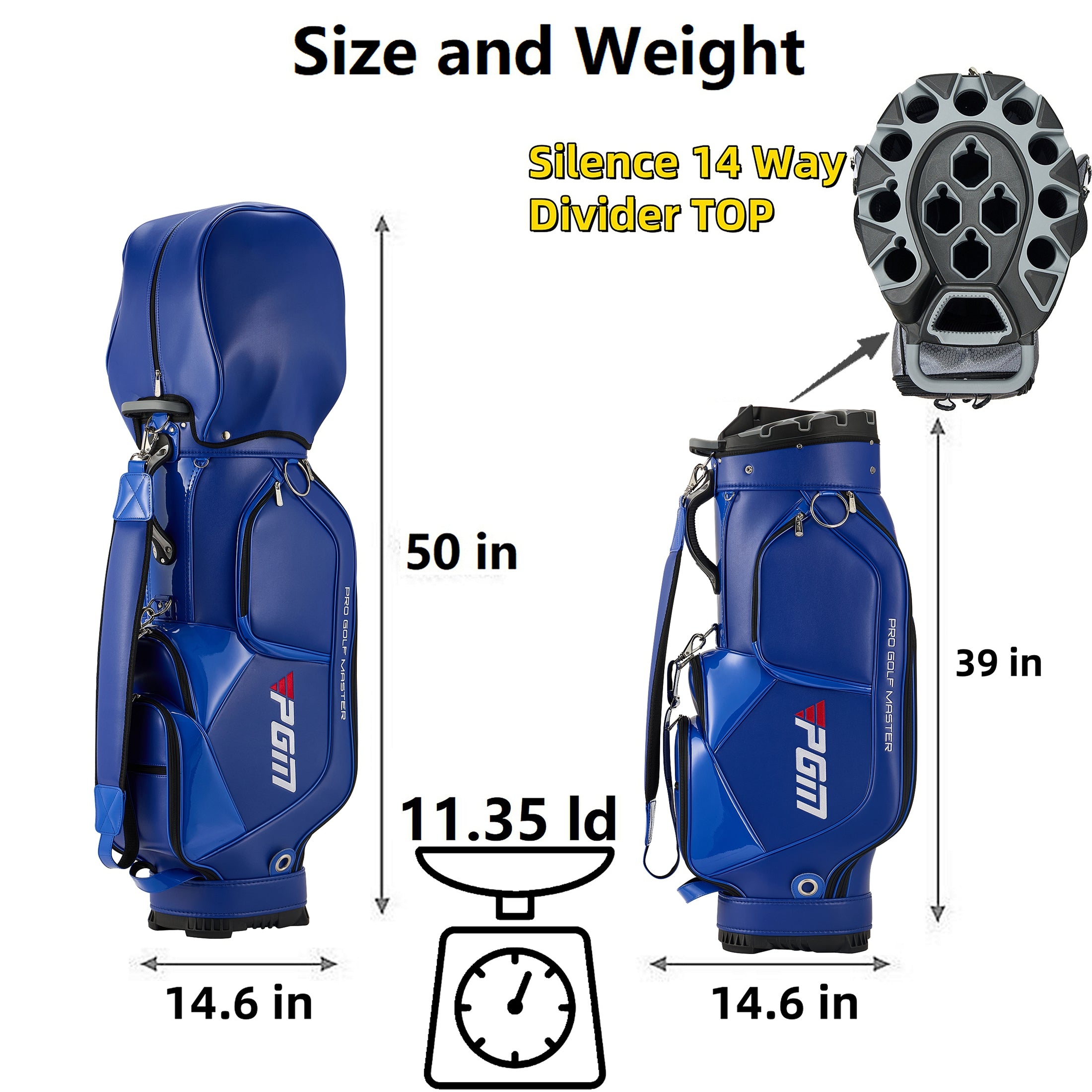Bolsa para carrito de golf PGM, organizador de 14 compartimentos, tapa silenciosa, impermeable, de cuero negro
