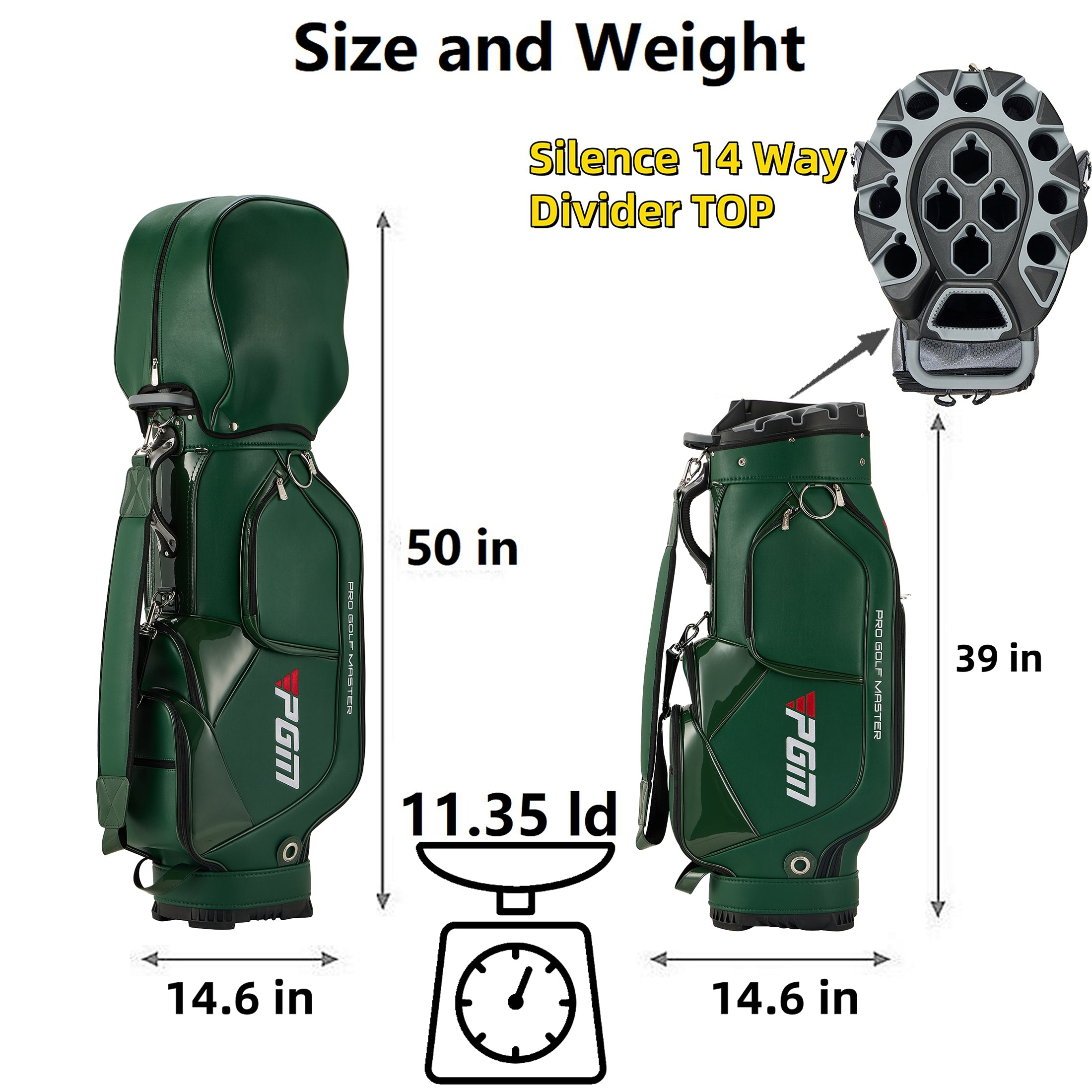 Bolsa para carrito de golf PGM, organizador de 14 compartimentos, tapa silenciosa, impermeable, de cuero negro