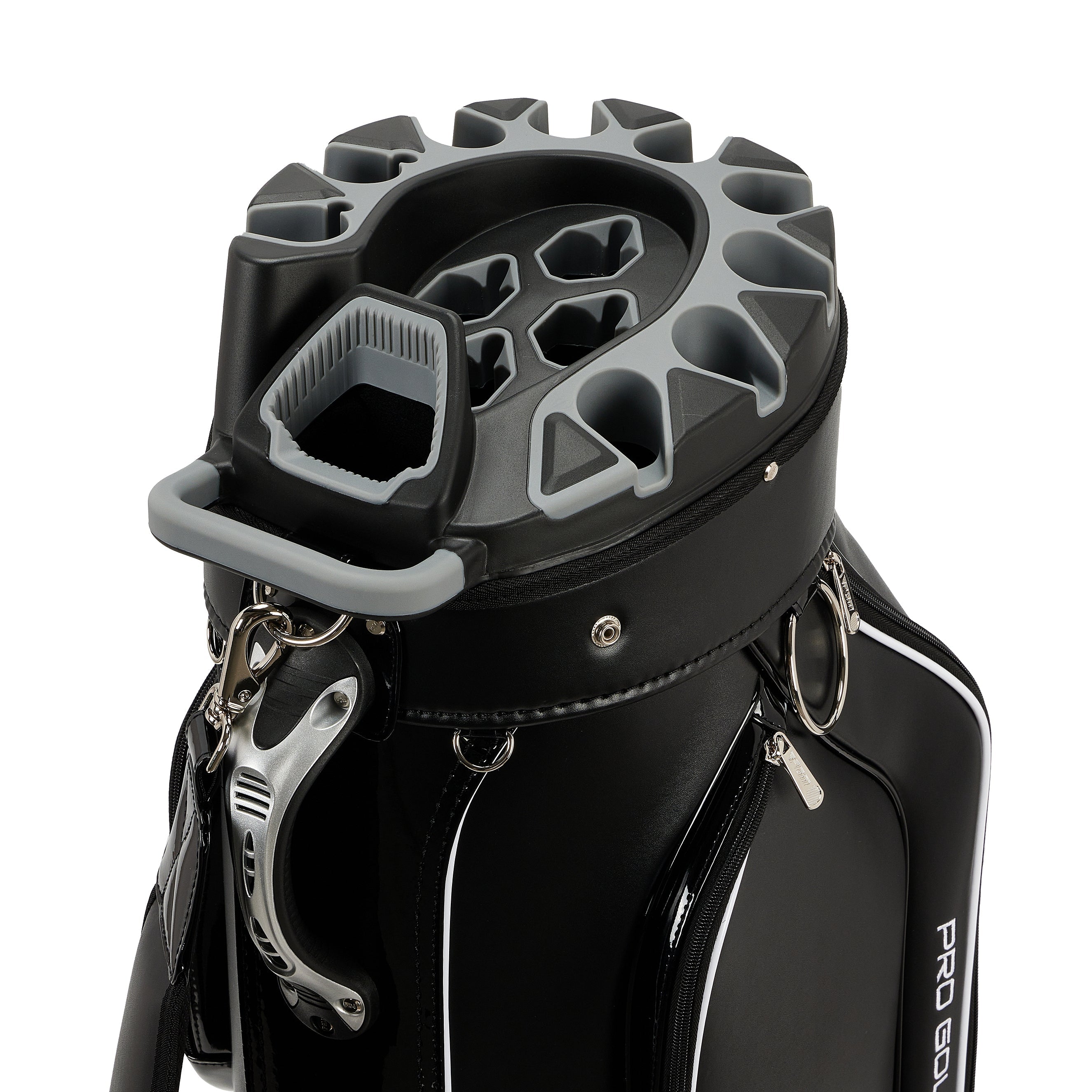 Bolsa para carrito de golf PGM, organizador de 14 compartimentos, tapa silenciosa, impermeable, de cuero negro