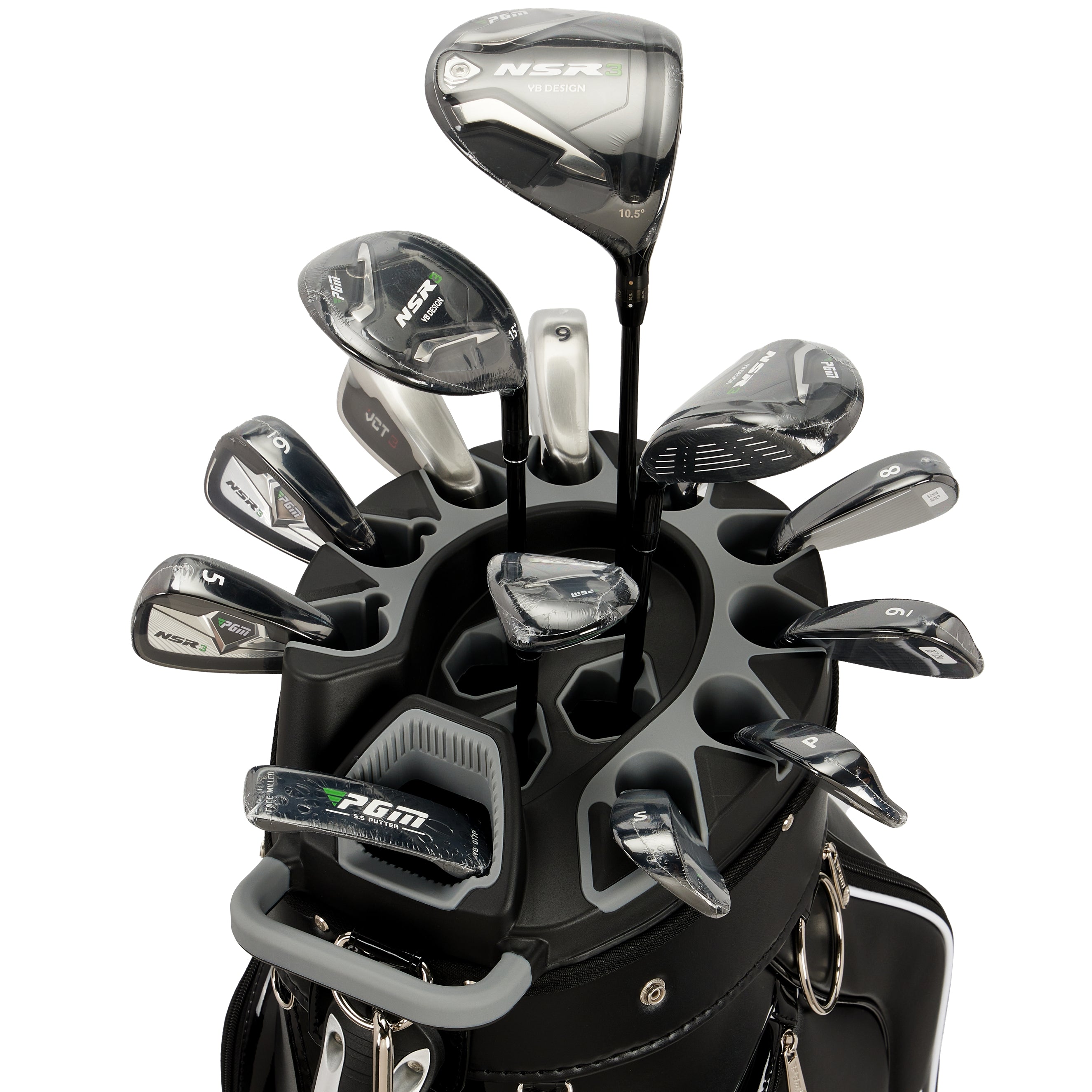 Bolsa para carrito de golf PGM, organizador de 14 compartimentos, tapa silenciosa, impermeable, de cuero negro