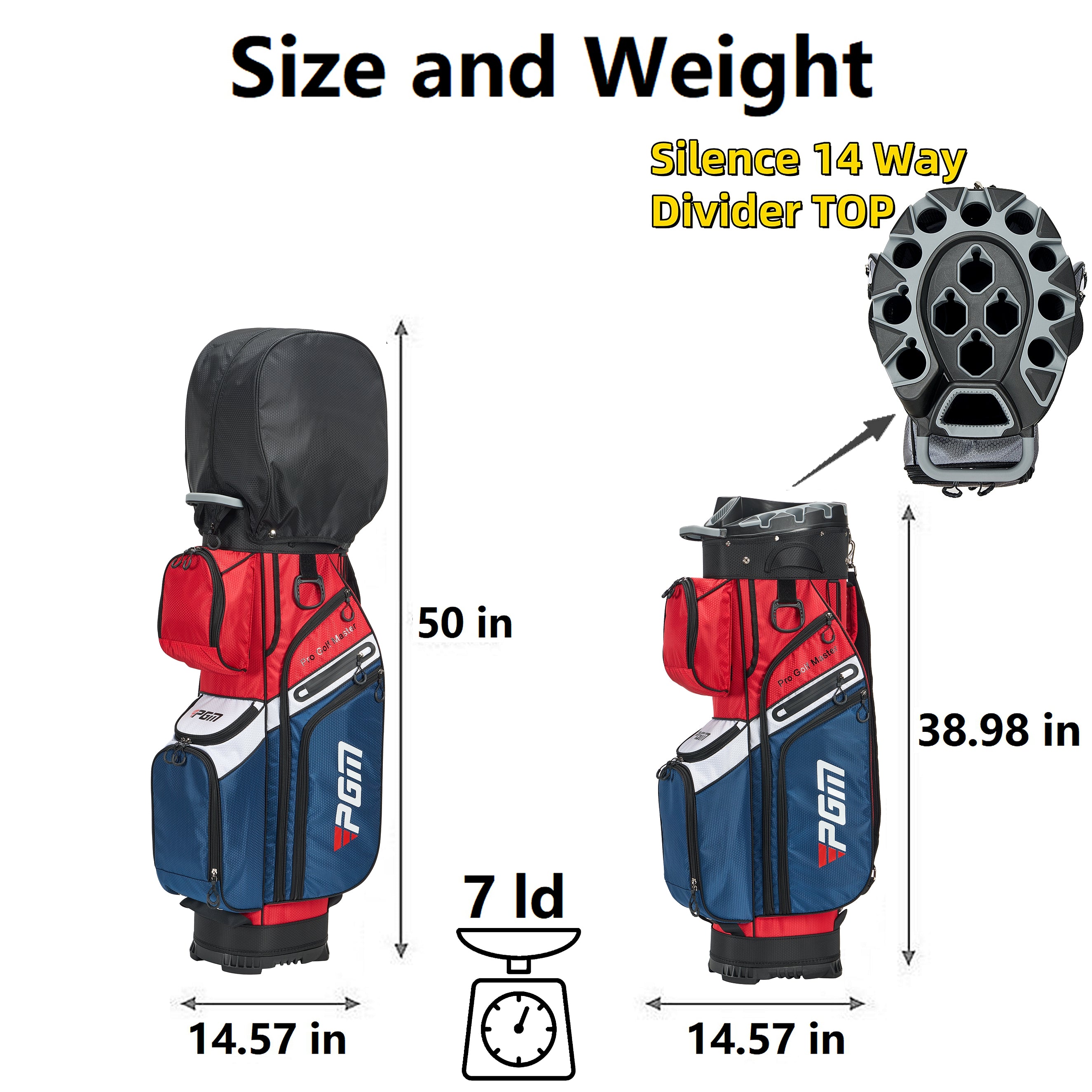 Bolsa para carrito de golf PGM con 14 compartimentos, organizador, divisor y tapa silenciosa, impermeable, azul