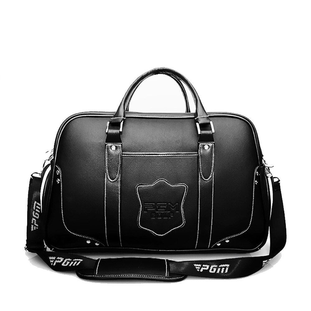 Bolsa de golf PGM negra para hombre, bolsa de transporte portátil con movimiento, bolsa para zapatos integrada, gran capacidad, de cuero YWB021 